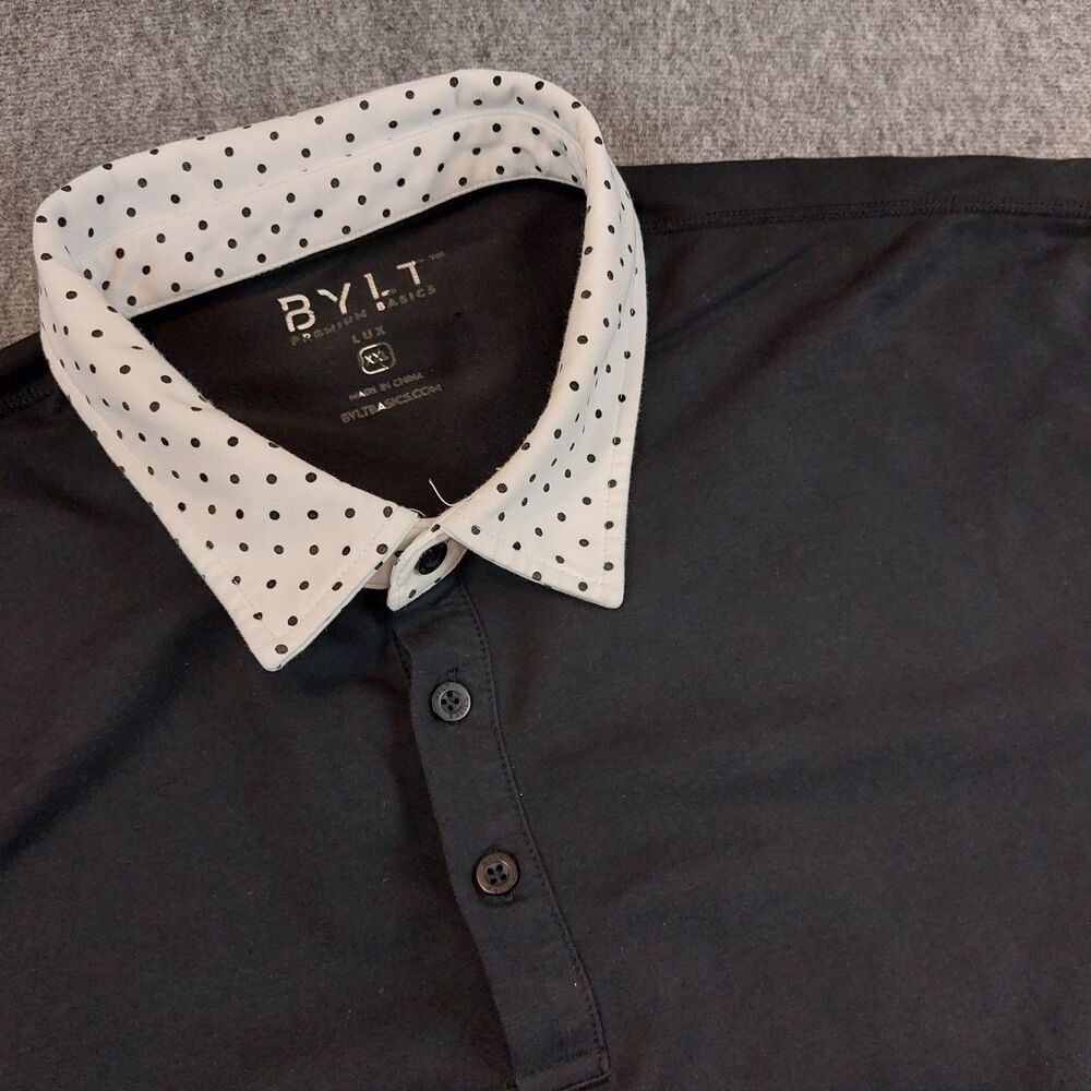 BYLT Premium Basics Lux Polo Shirt Men's XXL Black Polka Dot Collar Golf